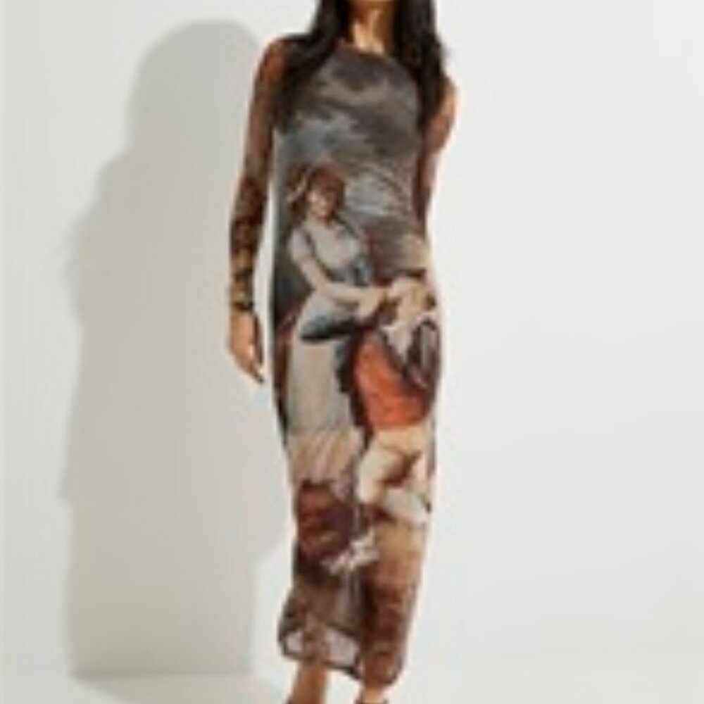 Icone - Printed micromesh long-sleeve dress - Small